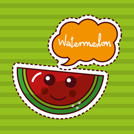 Watermelon fruit kawaii cheerful character patch design vector illustrationのイラスト素材