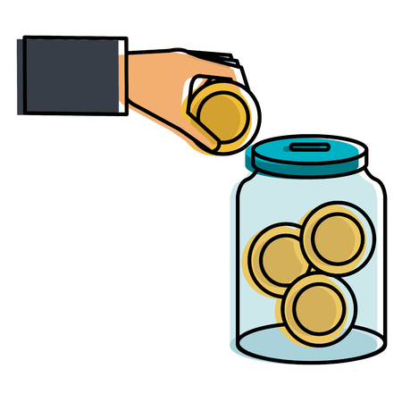 hand saver with glass jar and coins money vector illustration designのイラスト素材