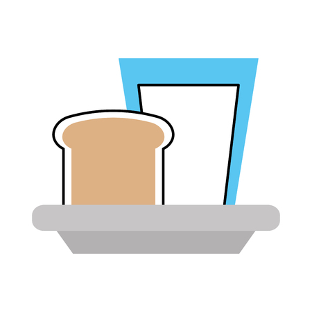 milk glass with slice bread breakfast food vector illustrationのイラスト素材