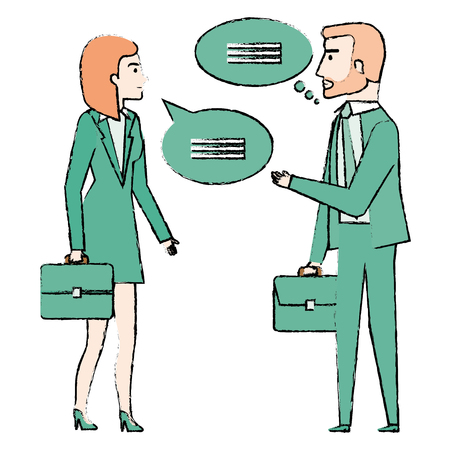 businesspeople with speech bubbles avatars characters vector illustrationのイラスト素材