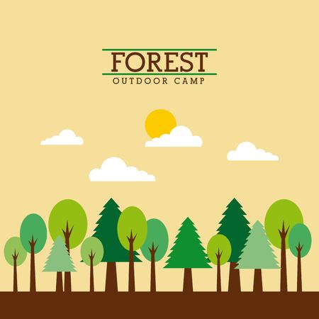 forest outdoor camp landscape natural mountain tree cloud sun vector illustrationのイラスト素材