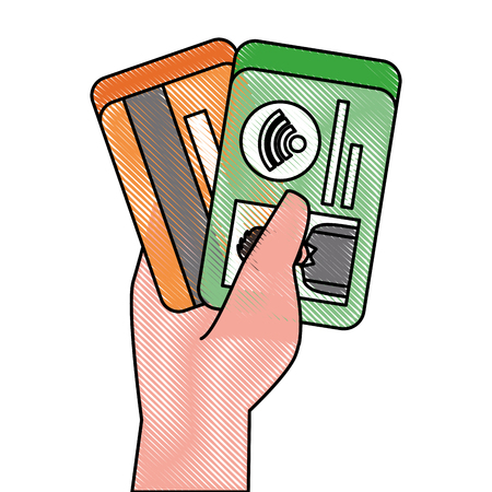hand holding credit card and id card payment symbol vector illustrationのイラスト素材