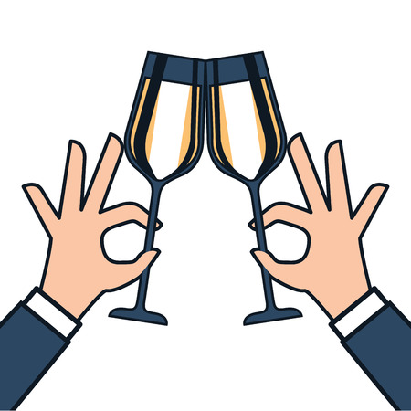 hands holding wine glass make a toast vector illustrationのイラスト素材
