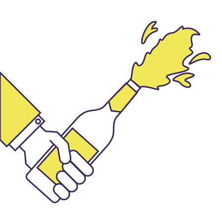 hand holding champagne bottle explosion event  vector illustrationのイラスト素材