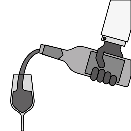 waiter hand holding a wine bottle and pouring glasses of wine vector illustrationのイラスト素材
