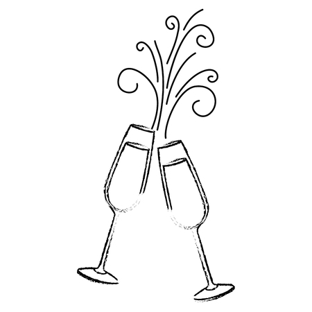 pair of champagne glass cheers drink sparkles vector illustrationのイラスト素材