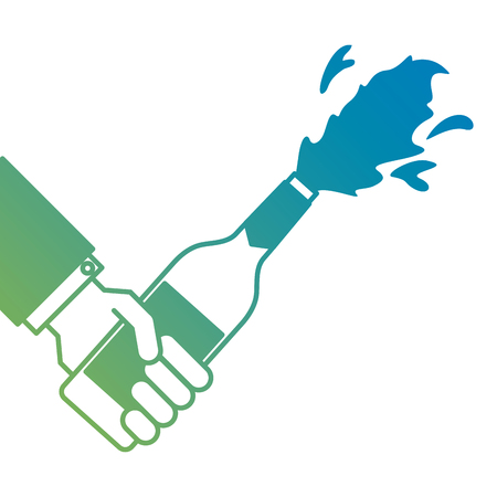 hand holding champagne bottle explosion event vector illustrationのイラスト素材