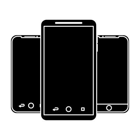 set of mobile phone gadget with blank screen vector illustrationのイラスト素材