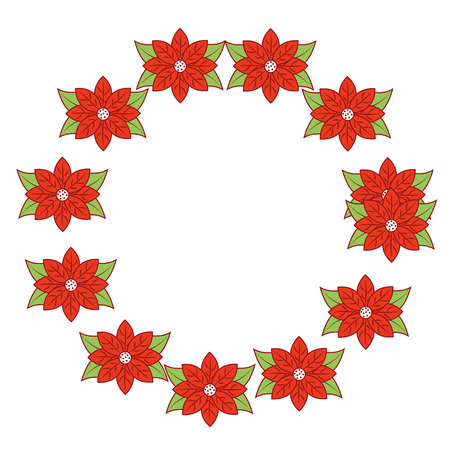 christmas wreath poinsettia and leaves plant celebration vector illustrationのイラスト素材