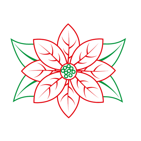 poinsettia flower christmas related icon image vector illustration design  green and red lineのイラスト素材