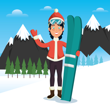 winter sports pepople with snowboard and skis vector illustration graphic designのイラスト素材