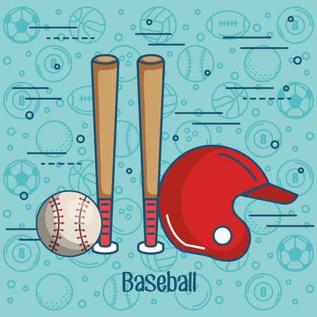 Baseball related objects over blue background with hand drawn sports ballのイラスト素材