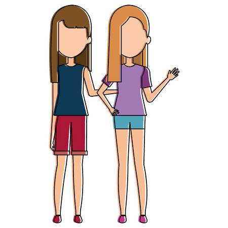 couple of female friends avatars vector illustration designのイラスト素材