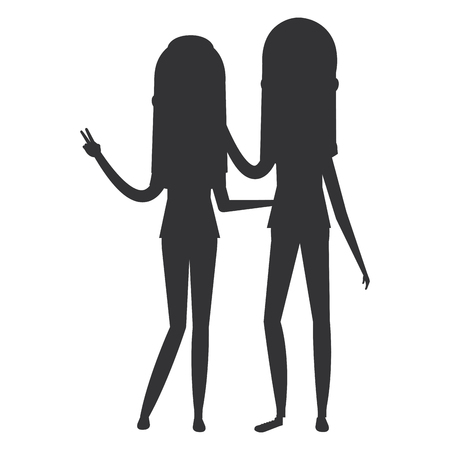 couple of female friends avatars vector illustration designのイラスト素材