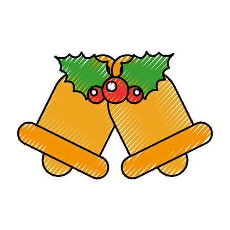 christmas bells with leaf holly berry decoration vector illustrationのイラスト素材