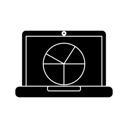 pie graph chart on laptop screen icon image vector illustration design  black and whiteのイラスト素材