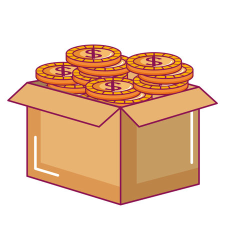 carton box with coins vector illustration designのイラスト素材