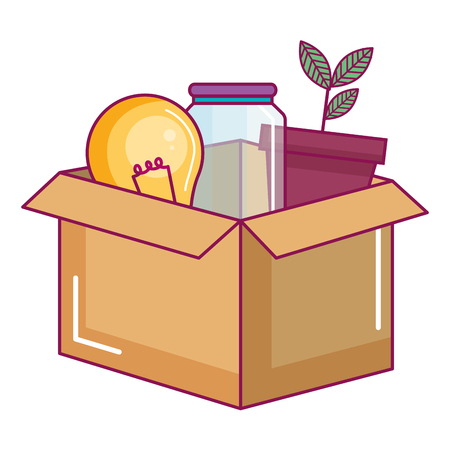 carton box with bulb and plant vector illustration designのイラスト素材