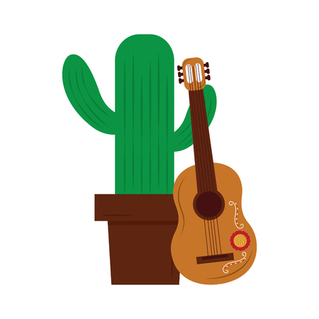 cartoon happy potted cactus with guitar celebration mexican vector illustrationのイラスト素材