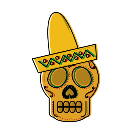 sugar skull with sombrero mexico culture icon image vector illustration design のイラスト素材