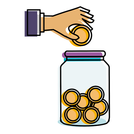 hand saver with glass jar and coins money vector illustration designのイラスト素材