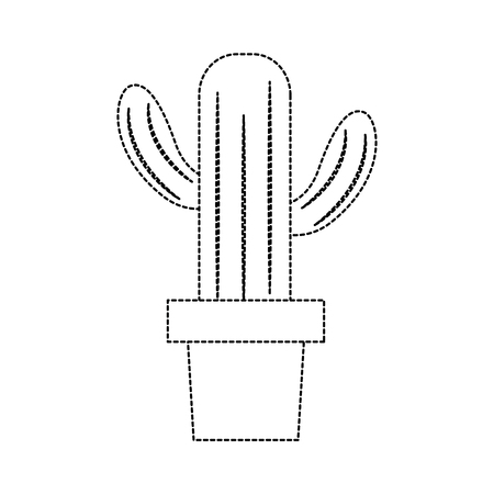 cactus in pot icon image vector illustration design  black dotted lineのイラスト素材
