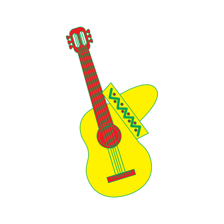 mexican guitar and hat traditional instrument musical vector illustrationのイラスト素材