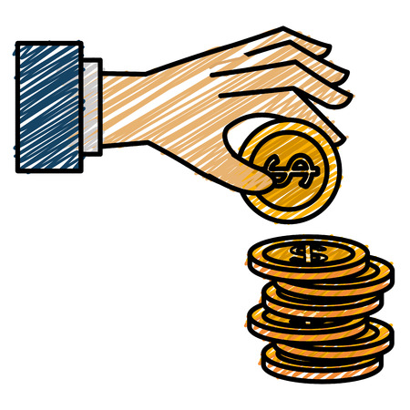 Hand with coin money vector illustration icon flat designのイラスト素材