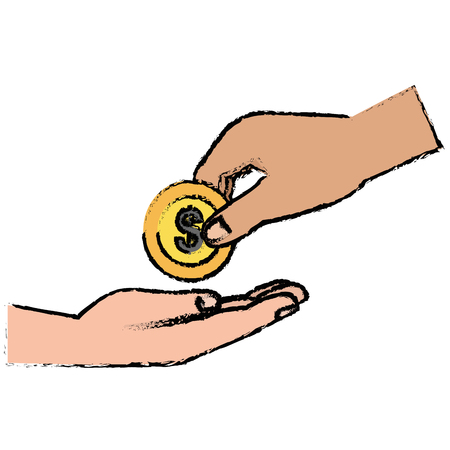 hands with coin money isolated icon vector illustration designのイラスト素材