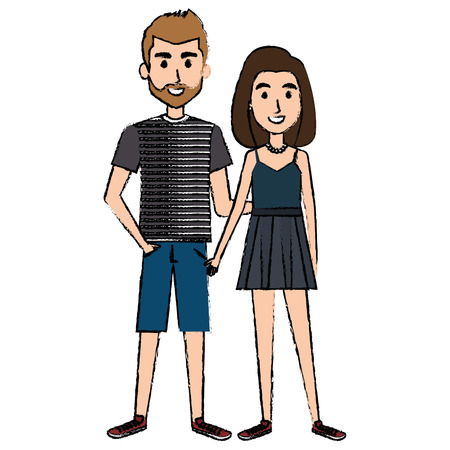lovers couple avatars characters vector illustration designのイラスト素材
