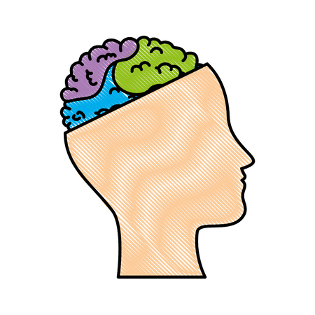 Human profile with brain vector illustration designのイラスト素材