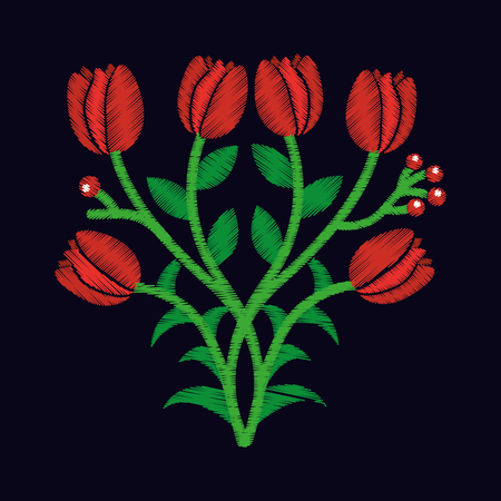 elegant embroidery decorative tulip flowers design floral style vector illustrationのイラスト素材