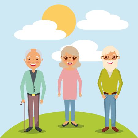 older woman and men grandparents standing in landscape vector illustrationのイラスト素材