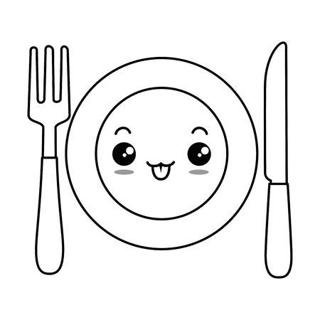 dish with cutlery set character vector illustration designのイラスト素材