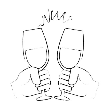 hands toasting with wine glasses vector illustration designのイラスト素材