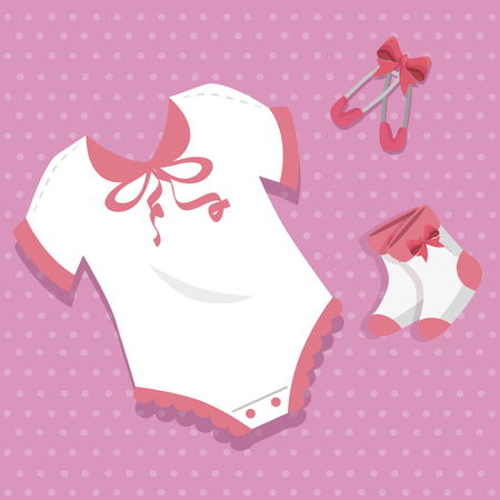 baby shower greeting card with a baby girl clothes vector illustration graphic designのイラスト素材