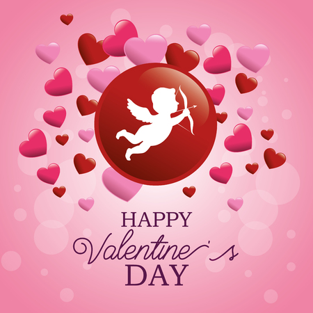 happy valentines day card with cupid angel and hearts vector illustration graphic designのイラスト素材