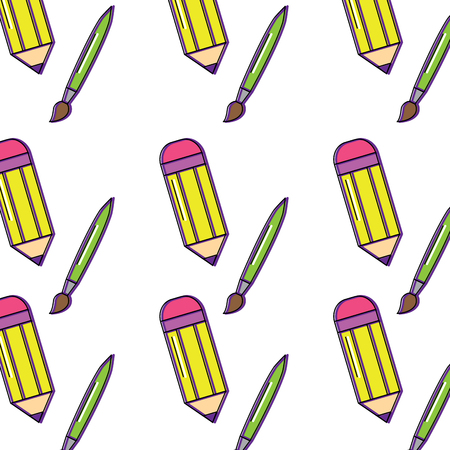 pencil and paint brush school supplies pattern image vector illustration designのイラスト素材