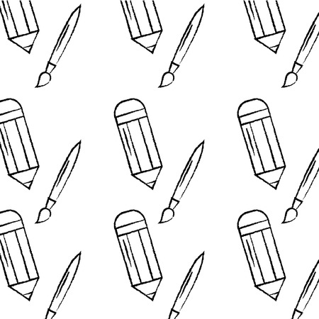 pencil and paint brush school supplies pattern image vector illustration design  black sketch lineのイラスト素材