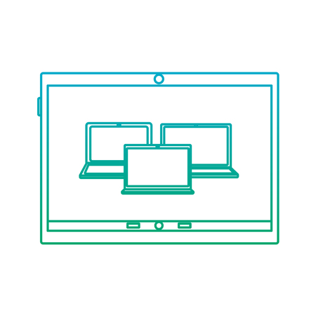 laptop computers on tablet screen icon image vector illustration design  blue to green ombreのイラスト素材