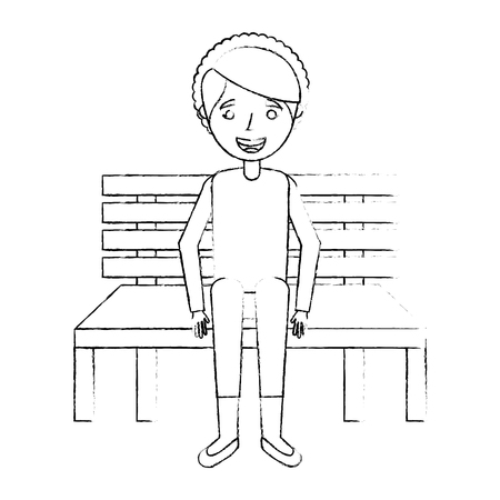Cute grandmother sitting in bench resting happy, sketch vector illustration.のイラスト素材