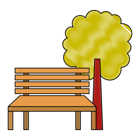 park bench and tree natural landscape vector illustrationのイラスト素材