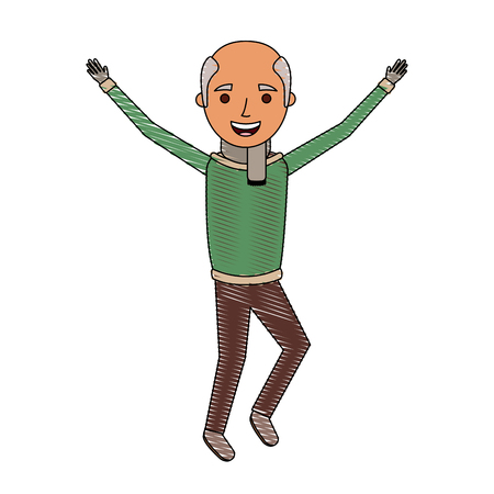 old man happy grandfather hands up character vector illustrationのイラスト素材