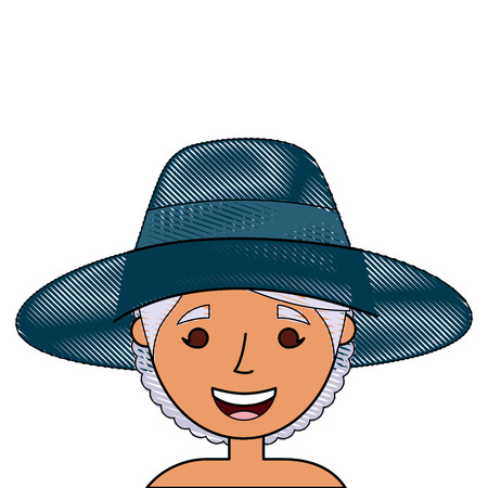 old woman face lady grandma cartoon vector illustrationのイラスト素材