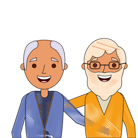 cartoon of two old men embraced friends together vector illustration