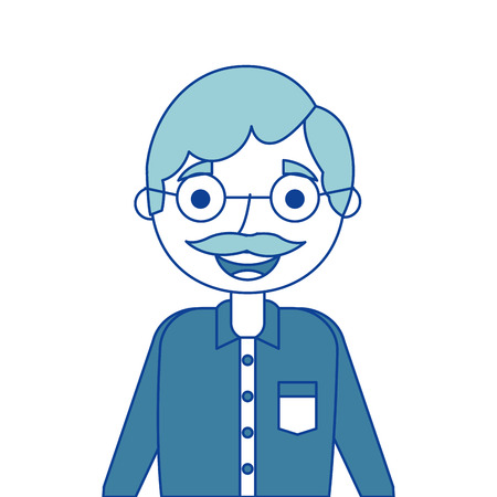 old man portrait of a pensioner grandfather character blue vector illustrationのイラスト素材