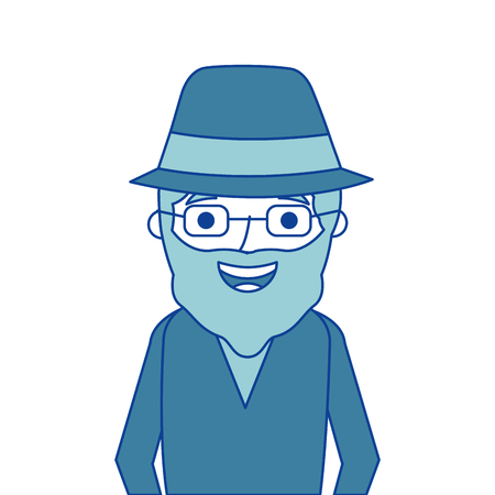 old man portrait of a pensioner grandfather character blue vector illustrationのイラスト素材