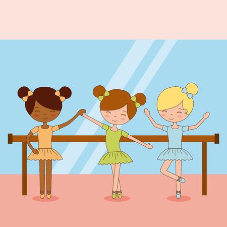 cute ballerina girls practicing ballet dance vector illustrationのイラスト素材