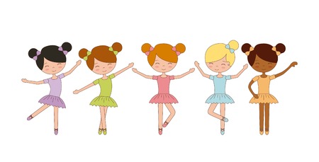 cute ballerina girls practicing ballet dance vector illustration