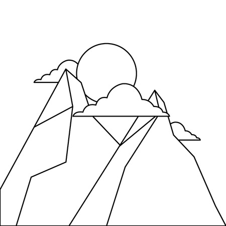 two mountain sun clouds natural land sunset scene vector illustrationのイラスト素材